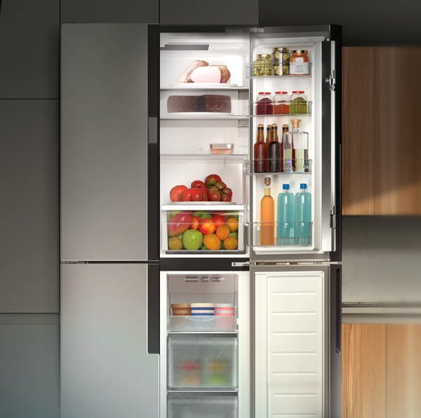 frigorifico grande cecotec Bolero CoolMarket 4D puertas abiertas con comida
