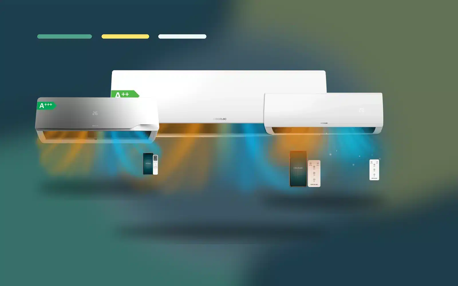 Aires acondicionados split Cecotec AirClima sobre fondo oscuro